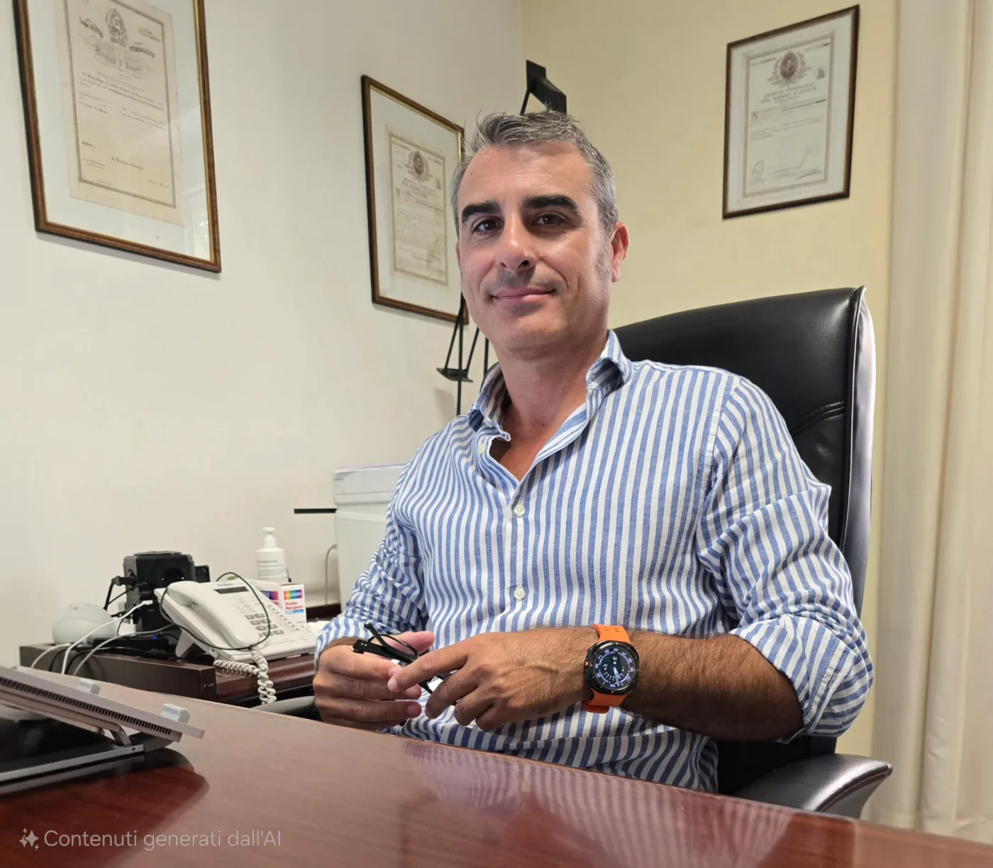 Il Dott. Salaris alla scrivania dello Studio in via Palabanda, Cagliari